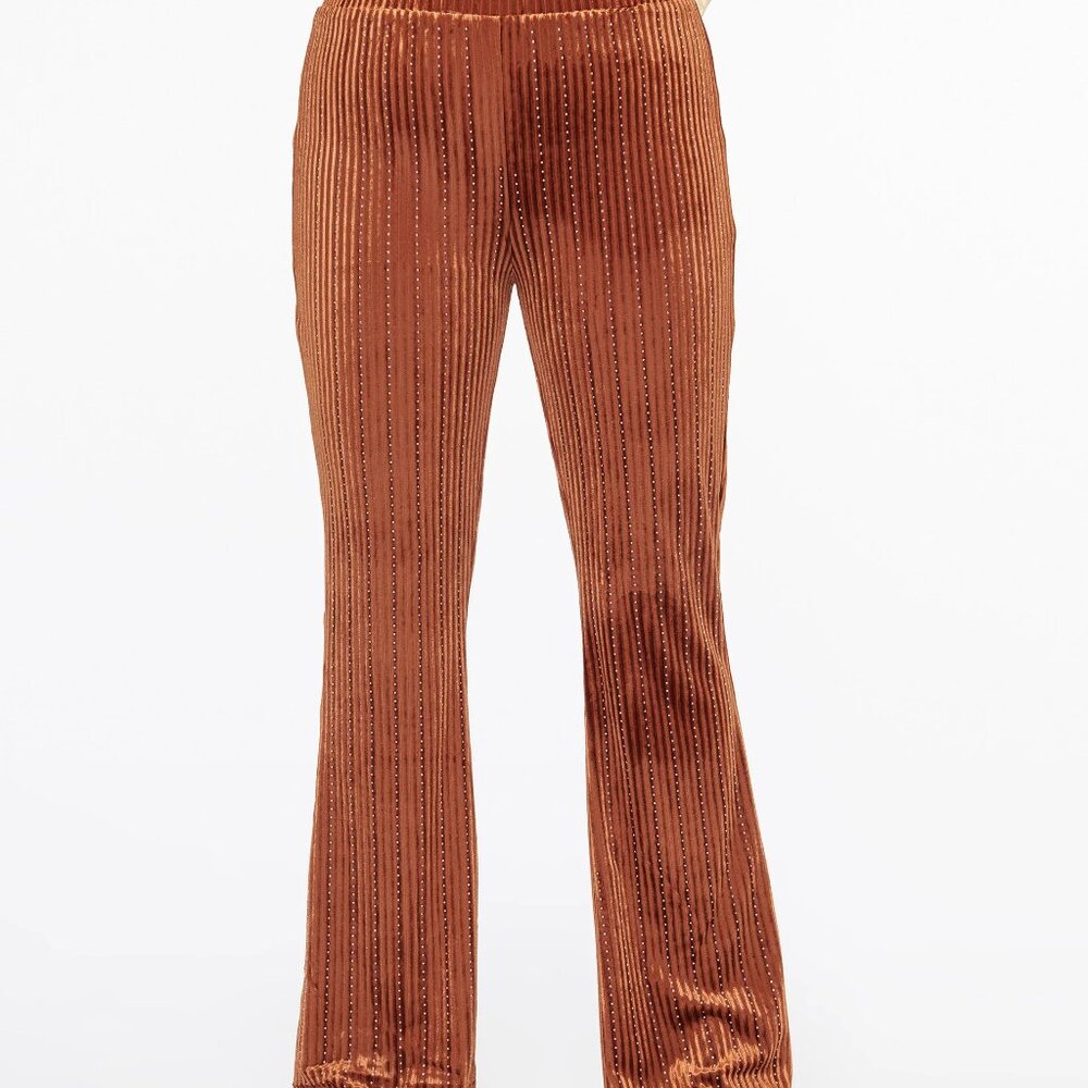NWT 1970s Rust Rhinestone Velvet Flared Pants - 2X